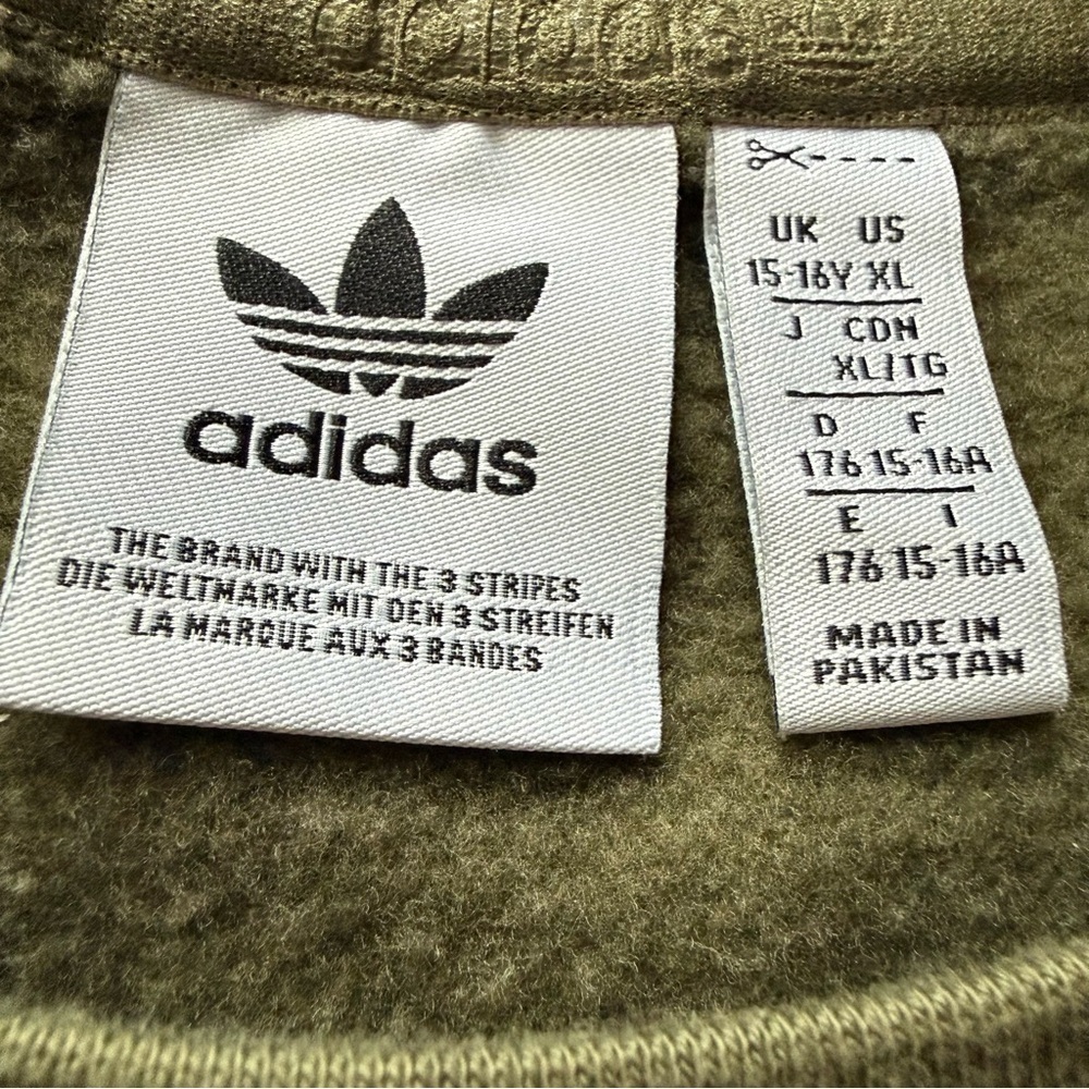 Adidas Logo Embroidered Boyfriend Sweatshirt in Olive Green Juniors Size XL - Picture 6 of 11